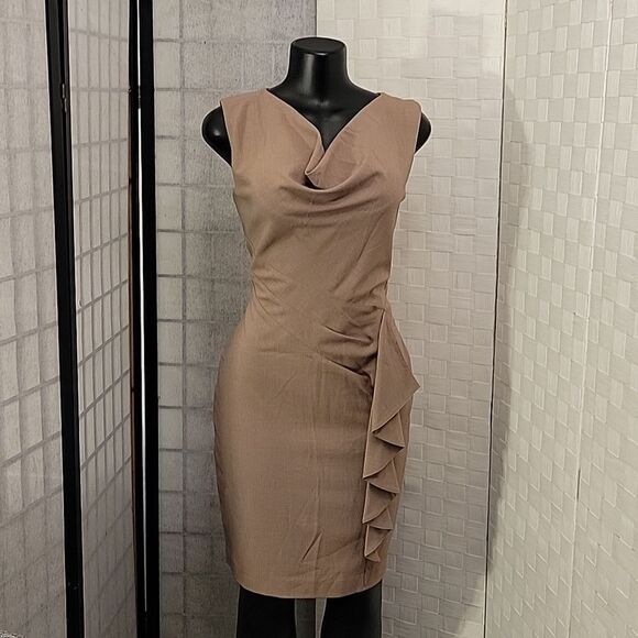 EVAN-PICONE DRAPED NECKLINE SLEEVELESS SHEATH DRESS - Picture 4 of 13